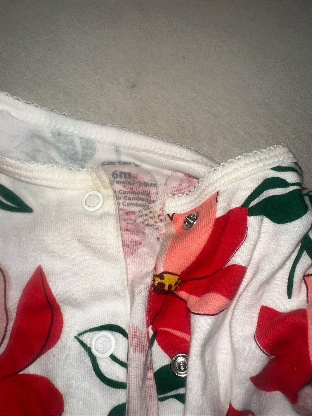 Kids Size 6M Floral Baby One-Piece Footed Pajamas - Soft Cotton